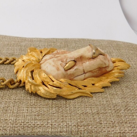 VTG 1970s Luca Razza Lion Head Pendant Chain Gold Necklace Statement Runway - Picture 6 of 10